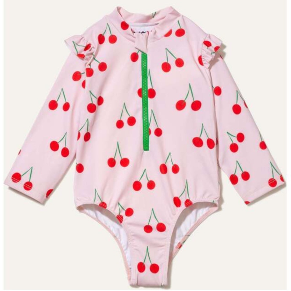 NWT Mon Coeur Girls Recycled Swim Cherries Kid Zipped Rashguard Soze 10 Years